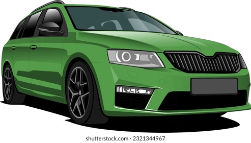 green station wagon estate style car front side wheels vector illustration retro classic oldschool