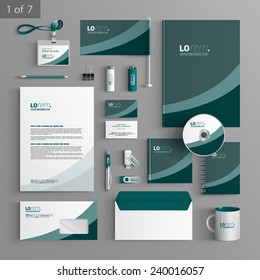 Green stationery template design with lines. Documentation for business.