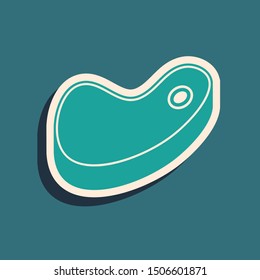 Green Steak meat icon isolated on blue background. Long shadow style. Vector Illustration