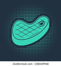 Green Steak meat icon isolated on blue background. Abstract circle random dots. Vector Illustration