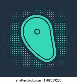 Green Steak meat icon isolated on blue background. Abstract circle random dots. Vector Illustration