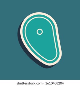Green Steak meat icon isolated on blue background. Long shadow style. Vector Illustration
