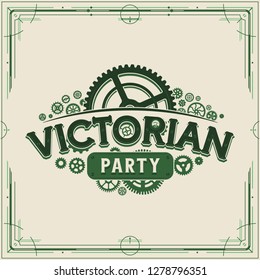 Green Steampunk Party Gears Logotype Design Victorian Era Cogwheels Vector Poster On Light Background Great For Banner Or Invitation