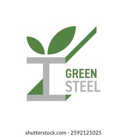 Green steel logo - steel produced using eco-friendly and sustainable technology, using renewable energy sources, reducing CO2 emissions and recycling waste