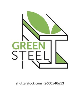 Green steel logo - steel produced using eco-friendly and sustainable technology, using renewable energy sources, reducing CO2 emissions and recycling waste