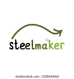 Green steel maker logo. Movement in the direction of alternative, ecological energy. Isolated vector image.
