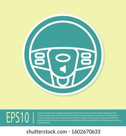 Green Steering wheel icon isolated on yellow background. Car wheel icon.  Vector Illustration