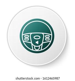 Green Steering wheel icon isolated on white background. Car wheel icon. White circle button. Vector Illustration