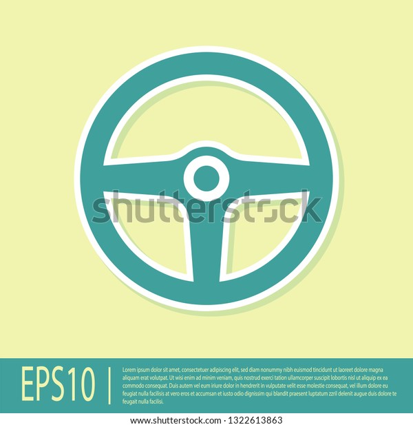 Green Steering wheel icon isolated on
yellow background. Car wheel icon. Vector
Illustration