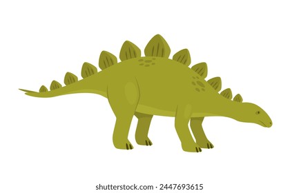 Green stegosaurus dinosaur. Prehistoric animal, jungle reptiles group, jurassic world evolution cartoon vector illustration