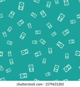 Green Stereo speaker icon isolated seamless pattern on green background. Sound system speakers. Music icon. Musical column speaker bass equipment.  Vector Illustration