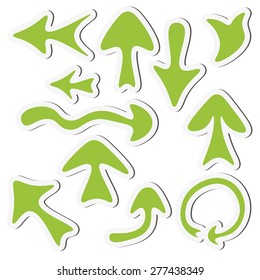 Green sticker arrow set isolated on a white background