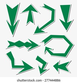 Green sticker arrow set isolated on a white background