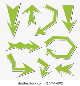 Green sticker arrow set isolated on a white background