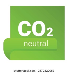 Green sticker with curled corner promoting co2 neutral products and services