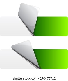 Green sticker with curled up edge. Vector illustration