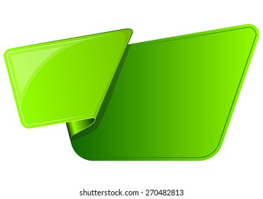 Green sticker with curled up edge. Vector illustration