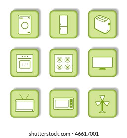 Green sticker with icon 9. Vector