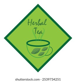 Green sticker with a teacup and the text herbal tea