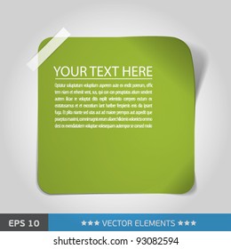 green sticker. text tag