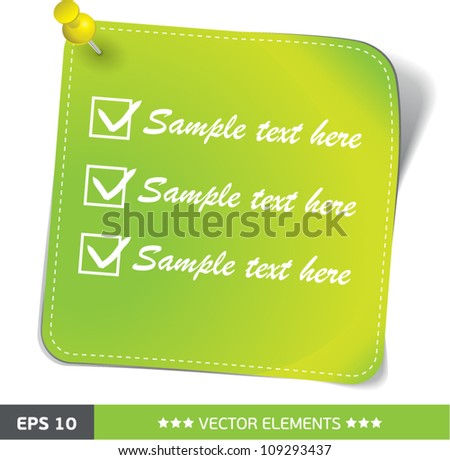 green sticker. text tag