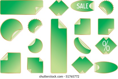 Green sticker vector set . Vector illustration (EPS8). All parts (object) closed, possibility to edit. Isolated on a white background
