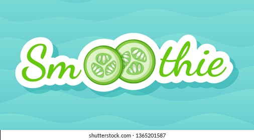 Green sticker vegetable smoothie shake logo set vector illustration. Vegetarian smoothies drink label with raw fruit and tag Smoothie for decoration shop sticker, promo discount or sale offer banner