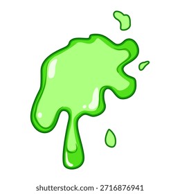 Líquido pegajoso verde que forma una forma irregular de la gota con goteos y salpicaduras, creando un elemento visual vibrante divertido para los diseños de los niños o los temas de Halloween