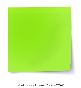Green sticky note isolated on white background