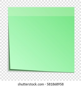 Green sticky note isolated on transparent background, vector illustration