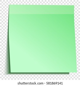 Green sticky note isolated on transparent background, vector illustration