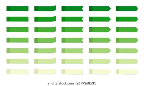 Green sticky note set with gradient variations. Suitable for planners, office work, eco-themed designs, school use, and digital scrapbooking.
