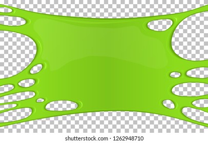 Green Sticky Slime Banner With Copy Space. Frame Of Scary Zombie Slime. Popular Kids Sensory Toy Vector Illustration. Realistic Radioactive Slime Isolated Object. Halloween Party Spooky Design Element