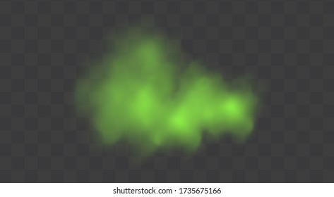 Green stink bad smell, smoke or poison gases,chemical toxic vapour.Vector realistic set of stench breath or sweat odor isolated on transparent checkered background.
