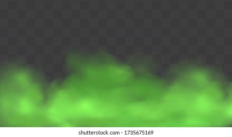 Green stink bad smell, smoke or poison gases,chemical toxic vapour.Vector realistic set of stench breath or sweat odor isolated on transparent checkered background.
