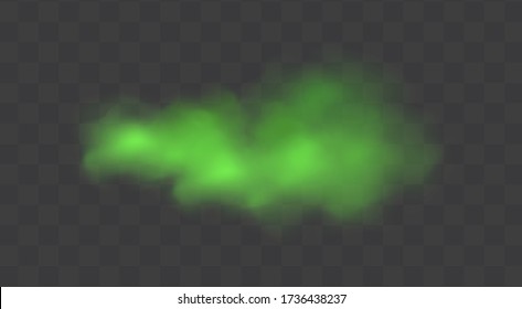 Green stink bad smell, smoke or poison gases,chemical toxic vapour.Vector realistic set of stench breath or sweat odor isolated on transparent checkered background.
