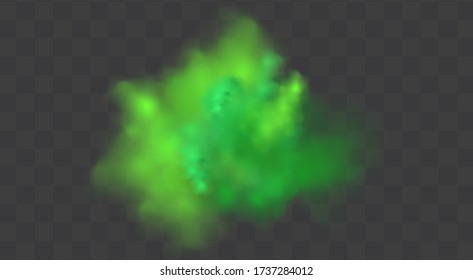 Green Stink Bad Smell, Smoke Or Poison Gases, Chemical Toxic Vapour. Vector Of Stench Breath Or Sweat Odor Isolated On Transparent Checkered Background.
