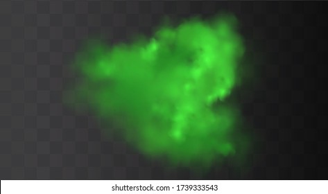 Green stink bad smell, smoke or poison gases,chemical toxic vapour.Vector realistic set of stench breath or sweat odor isolated on transparent checkered background.
