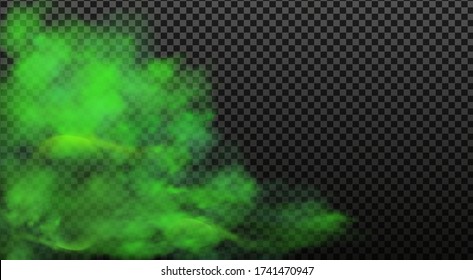 Green stink bad smell, smoke or poison gases,chemical toxic vapour.Vector realistic set of stench breath or sweat odor isolated on transparent checkered background.
