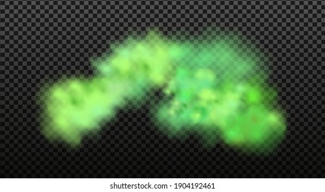 Green stink bad smell, smoke or poison gases,chemical toxic vapour.Vector realistic set of stench breath or sweat odor isolated on transparent checkered background.
