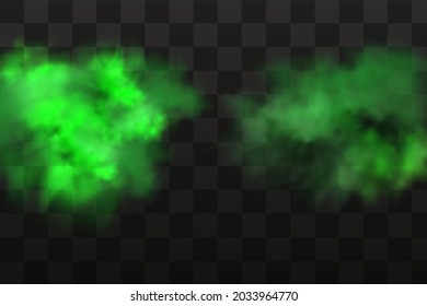 Green stink bad smell, smoke or poison gases,chemical toxic vapour.Vector realistic set of stench breath or sweat odor isolated on transparent checkered background.

