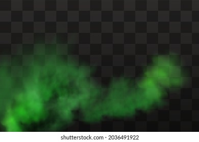 Green stink bad smell, smoke or poison gases,chemical toxic vapour.Vector realistic set of stench breath or sweat odor isolated on transparent checkered background.
