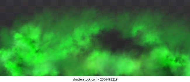 Green stink bad smell, smoke or poison gases,chemical toxic vapour.Vector realistic set of stench breath or sweat odor isolated on transparent checkered background.
