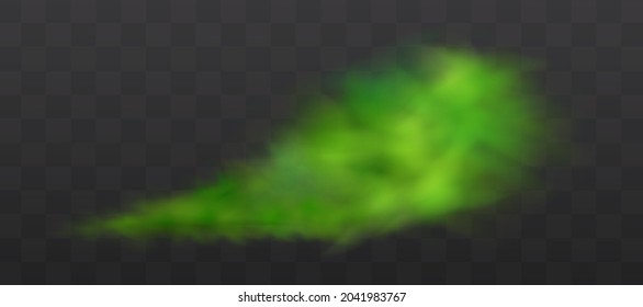 Green stink bad smell, smoke or poison gases,chemical toxic vapour.Vector realistic set of stench breath or sweat odor isolated on transparent checkered background.
