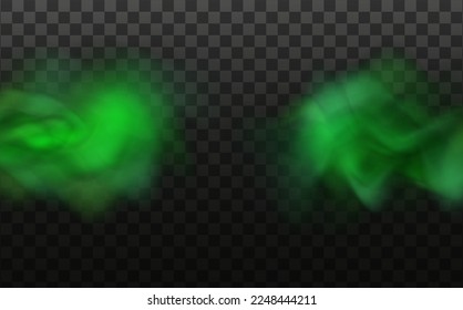 Green stink bad smell, smoke or poison gases,chemical toxic vapour.Vector realistic set of stench breath or sweat odor isolated on transparent checkered background.
