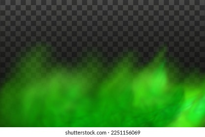 Green stink bad smell, smoke or poison gases,chemical toxic vapour.Vector realistic set of stench breath or sweat odor isolated on transparent checkered background.
