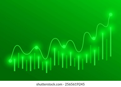 Green Stock Market Background with Trading Graph And Light. Finance Banner Vector Illustration