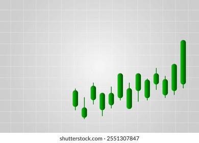 Green Stock Market Trading Candlestick Chart On Gray Background With Glowing Light. Business Wallpaper. Finance Banner. Graph. Vector Illustration