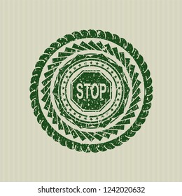 Green stop icon inside distress rubber grunge texture stamp