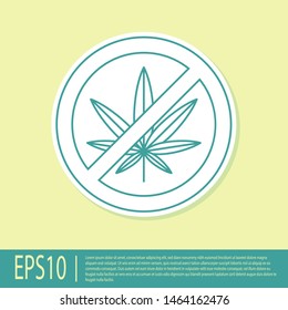 Green Stop marijuana or cannabis leaf icon isolated on yellow background. No smoking marijuana. Hemp symbol.  Vector Illustration